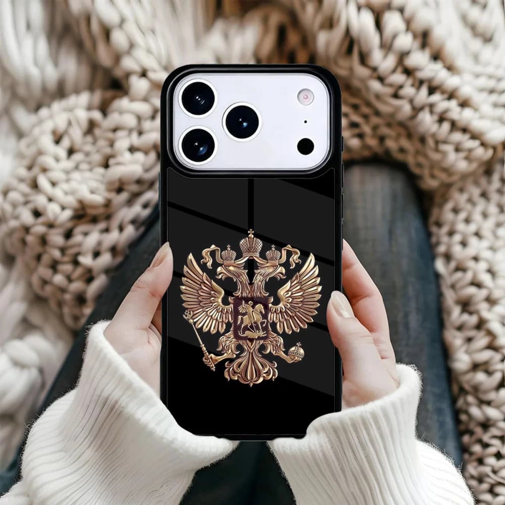 Custodia Magnetica per iPhone con Bandiera e Stemma Nazionale Russo, Cover Rigida con MagSafe per iPhone 17 16 15 12 13 Pro Max 14 Plus 11