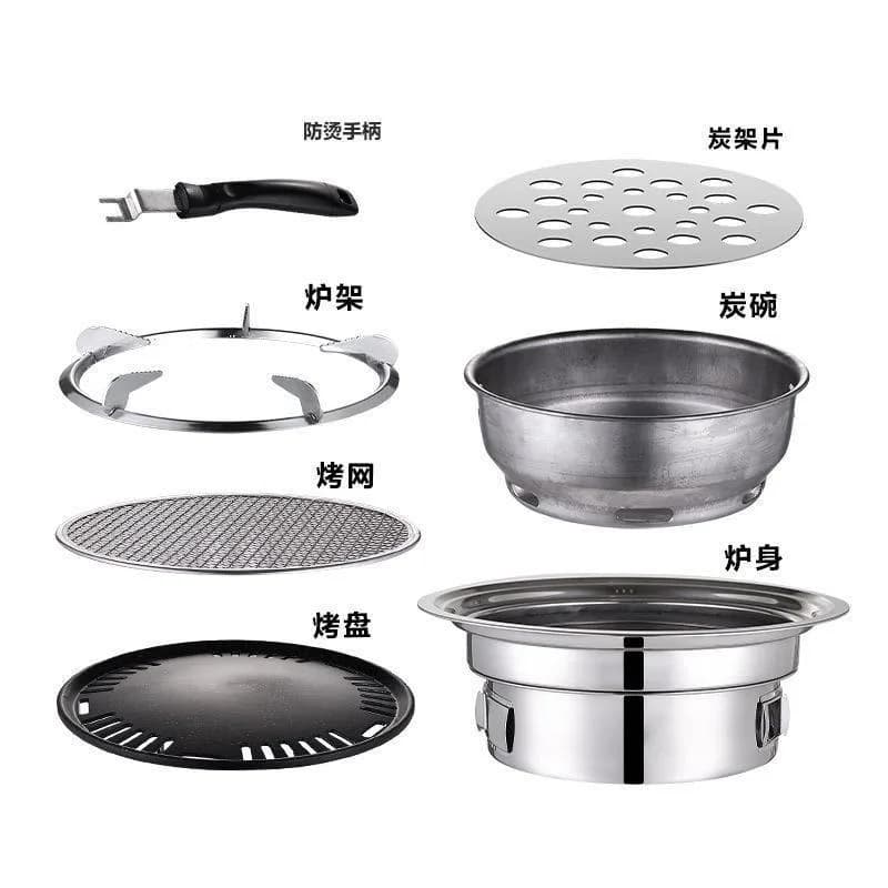 Outdoor Barbecue Cooker Stainless Steel Coal Oven For Home Use and Commercial 40cm Large Camping Portable Circular Oven