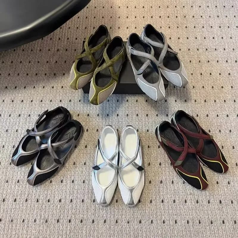 Scarpe da Ballerina Originali di Marca Designer con Velcro, Sandali Traspiranti in Vera Pelle e Rete, Scarpe Mary Jane da Donna