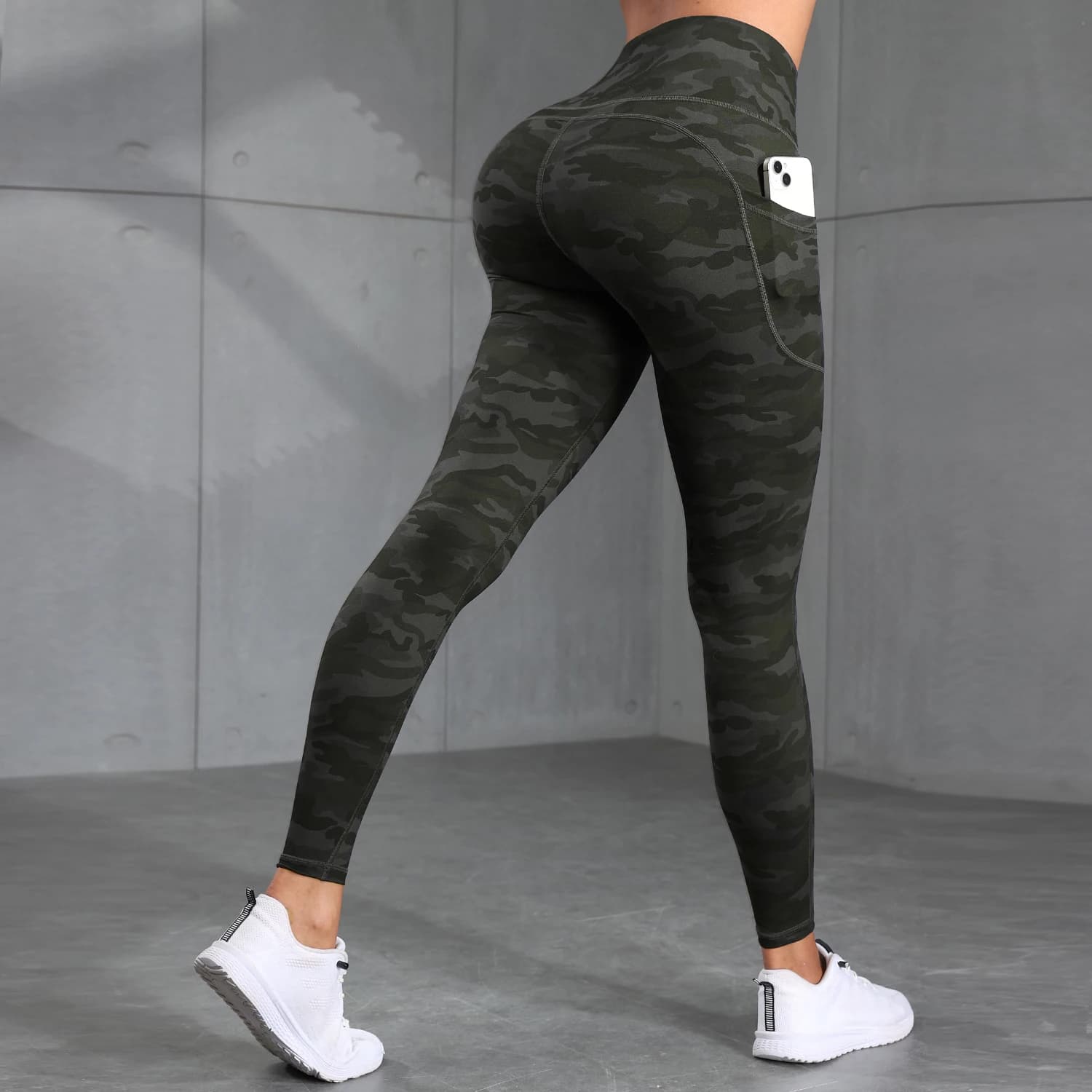 Tasche mimetiche Vita alta Leggings da palestra per donna Pantaloni elastici casual per esterni Pantaloni da corsa per allenamento con cuciture stile High Street