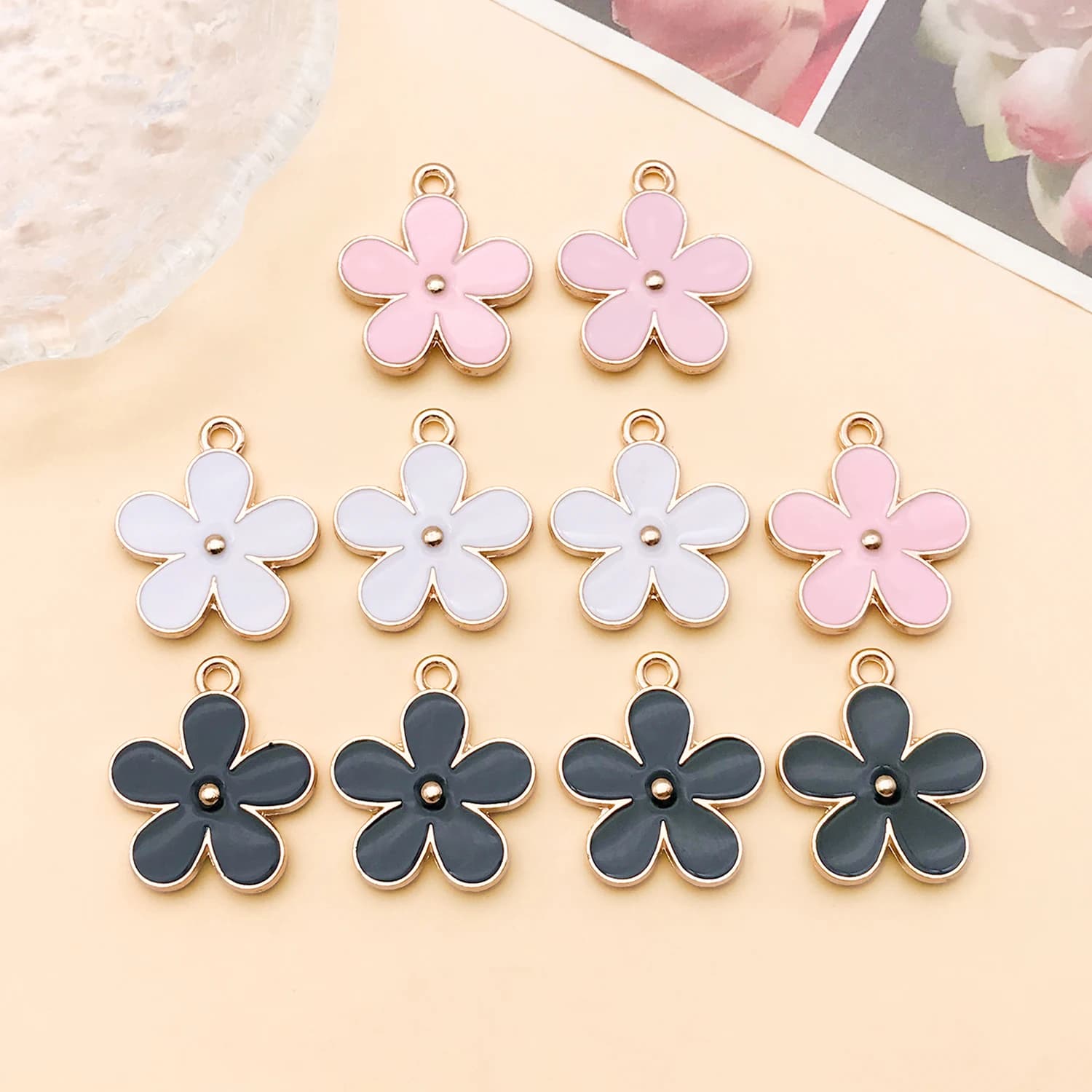 10pcs 23x20mm Flower Charms Pendants Enamel Alloy Cute Flower DIY Jewelry Making Accessories Findings for Necklace Earrings