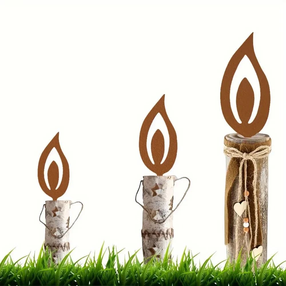 3 Pcs Candle Flame Metal Silhouette, Christmas Yard Decor