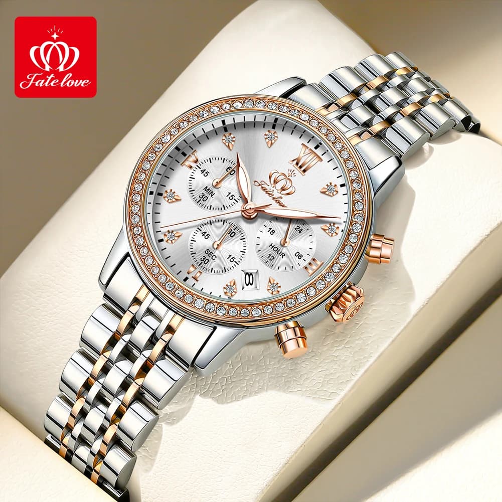 FATELOVE A881 Women's Watch Original Luminous Women's Watch Waterproof Chronograph Multifunctional Diamond Scale Reloj Mujer