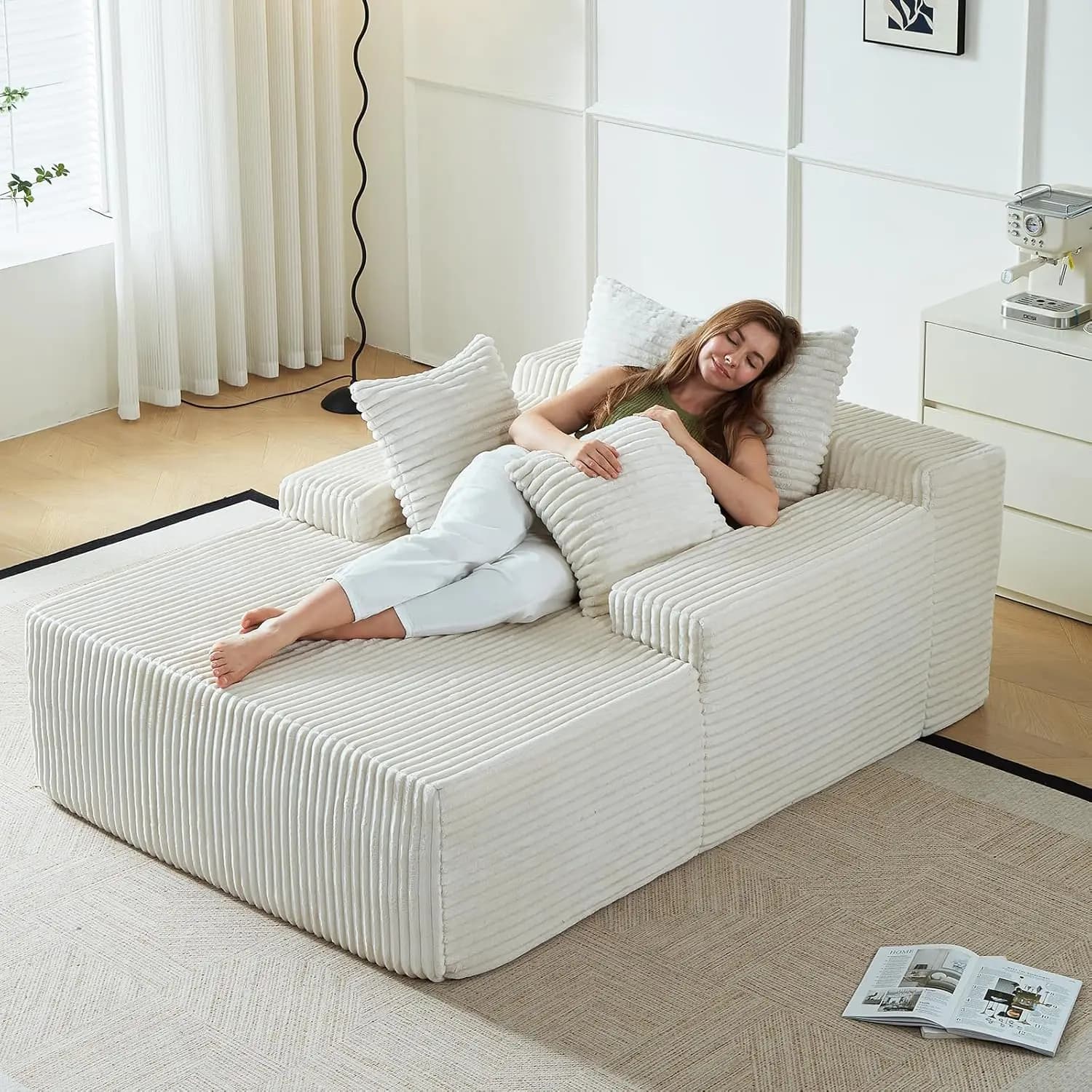 Chaise Longue from Interior 67 Inches, Oversize Sofa Covered in Velvet at Costs, Deep Seat, Customizable