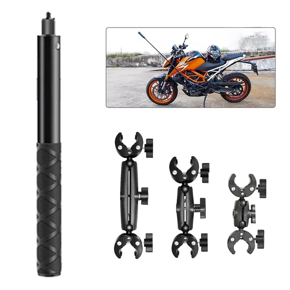 Staffa a doppia clip per bicicletta moto per GoPro Hero 11 10 9 Accessorio per fotocamera panoramica per selfie stick per Insta360 One X2 X3