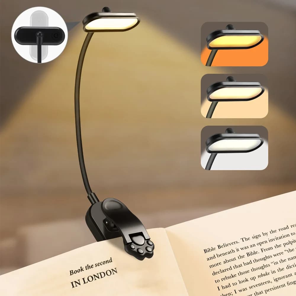 Lampada da lettura a LED con clip mini lampada da lettura ricaricabile USB lampada da lettura per libri luce da lettura portatile luce da lettura per camera da letto luce notturna