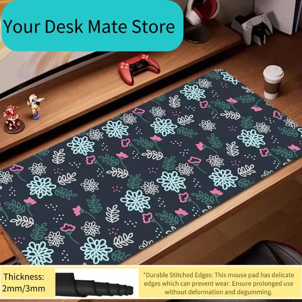 Tappetino per mouse con motivo floreale, accessori da gioco, tappetino per tastiera XXL grande con bordo rinforzato 900X400 mm, tappetino da tavolo, mousepad da gaming