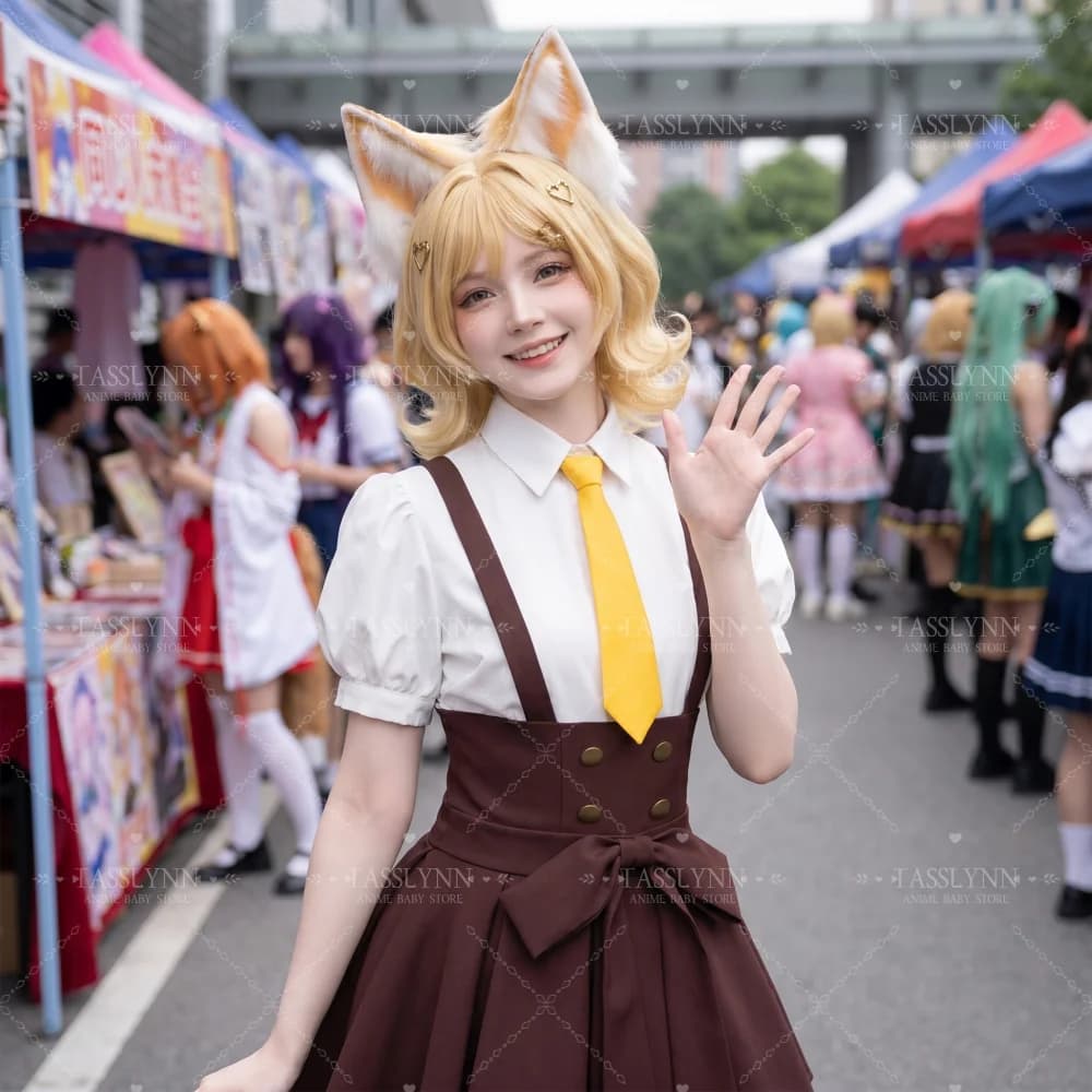 Costume da Cosplay Daji di Honor of Kings per Donna, Gonna con Bretelle Marrone Stile Accademico con Cravatta Gialla, Costume per Gioco di Ruolo Fox Daji