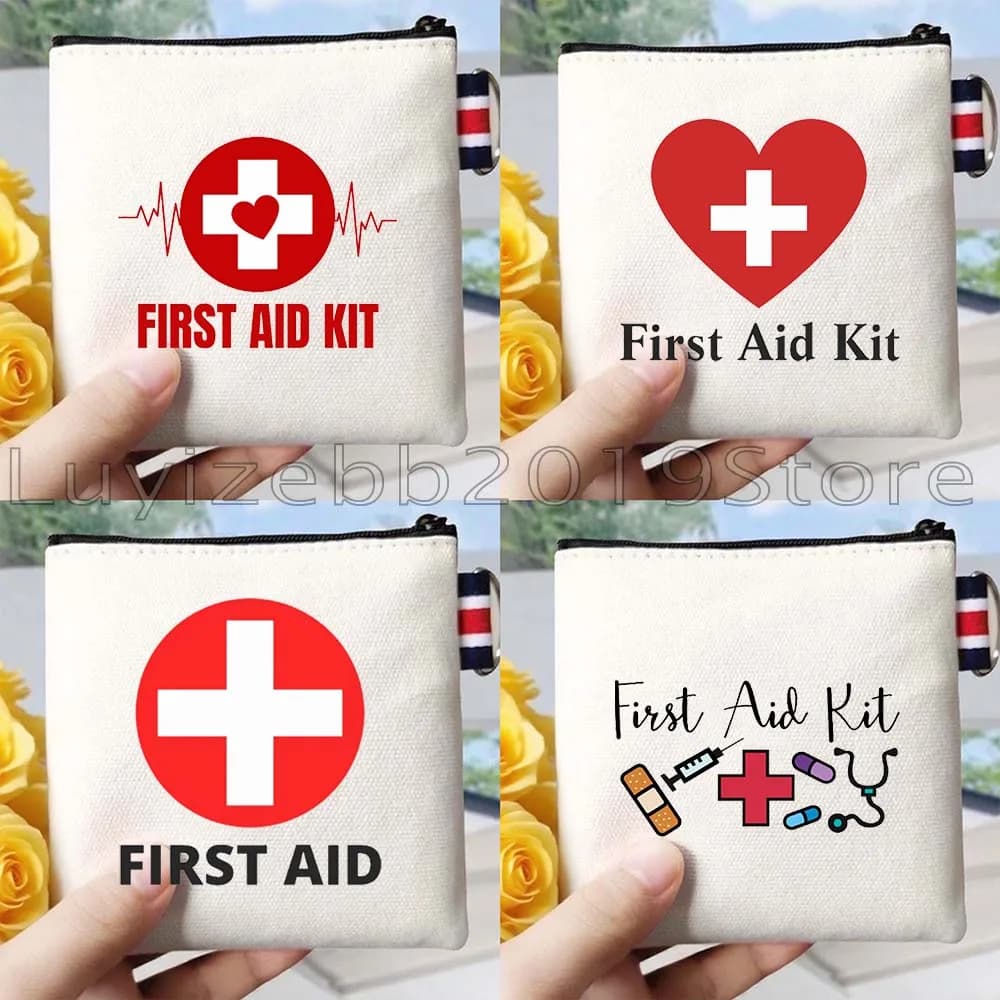 Funny Cute Nurse Doctor Medical Emergency Red Cross Empty First Aid Kit Canvas Coin Purse Key Case Lady Storage Bag Wallet Pouch