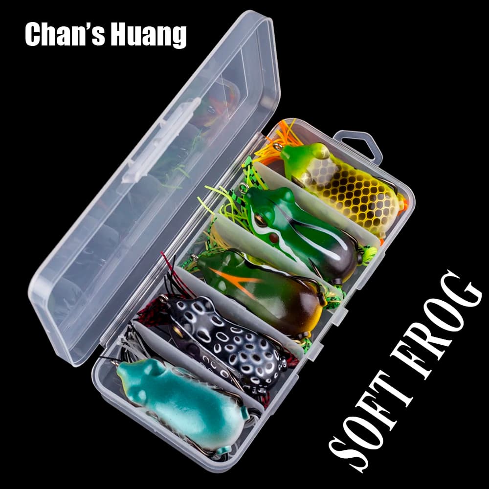 Chan's Huang 5 PZ/SCATOLA Topwater Recalling Frog 6 CM 15G Kit Esca Morbida Realista Rana Esca Black Spigola Killer Tackle
