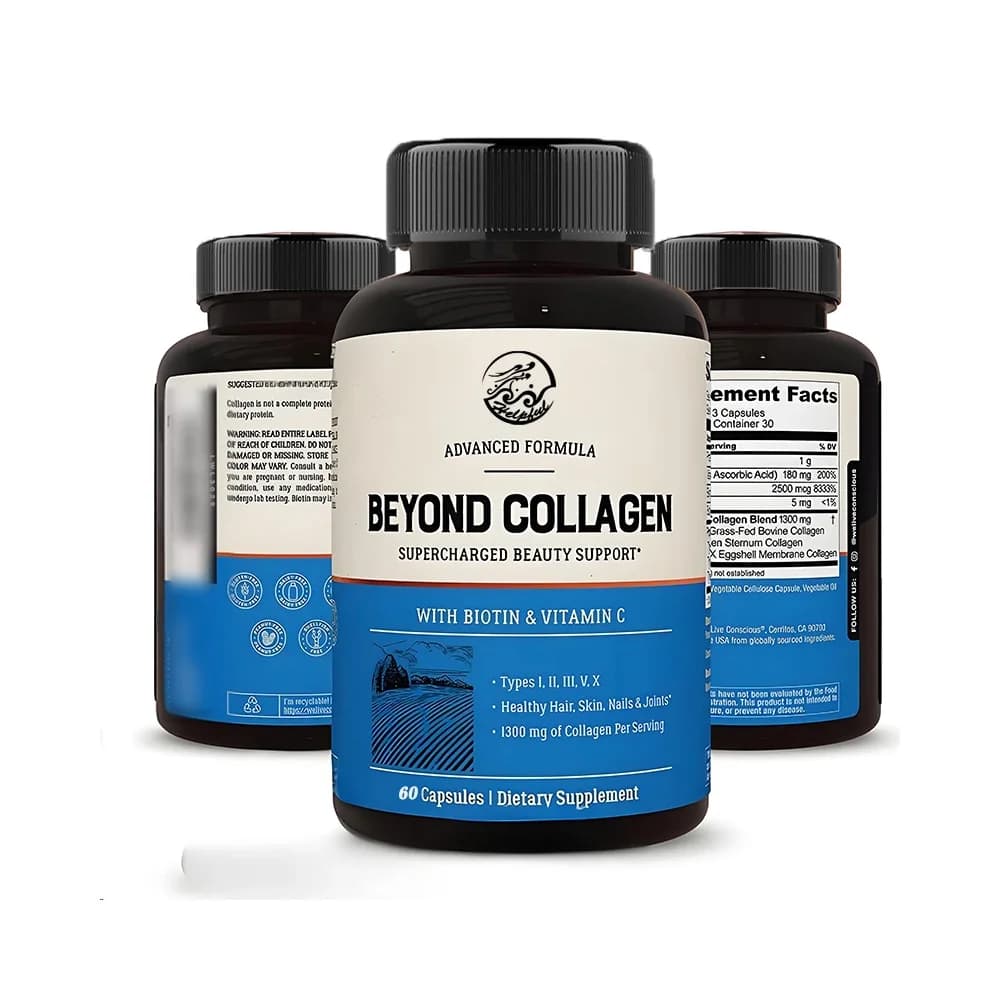 Collagen - Type I, II, III, V and X hydrolyzed mixed biotin and vitamin C suitable for hair, skin and nails, 60 capsules