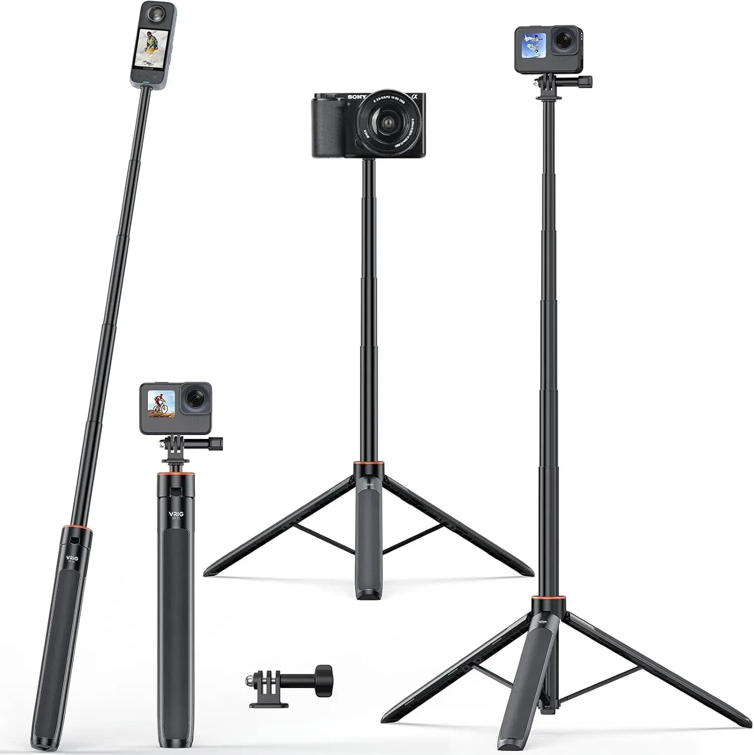 Treppiede per Fotocamera Estensibile 54'' e Asta Selfie con Vite da 1/4'', Altezza Regolabile per Action Cam