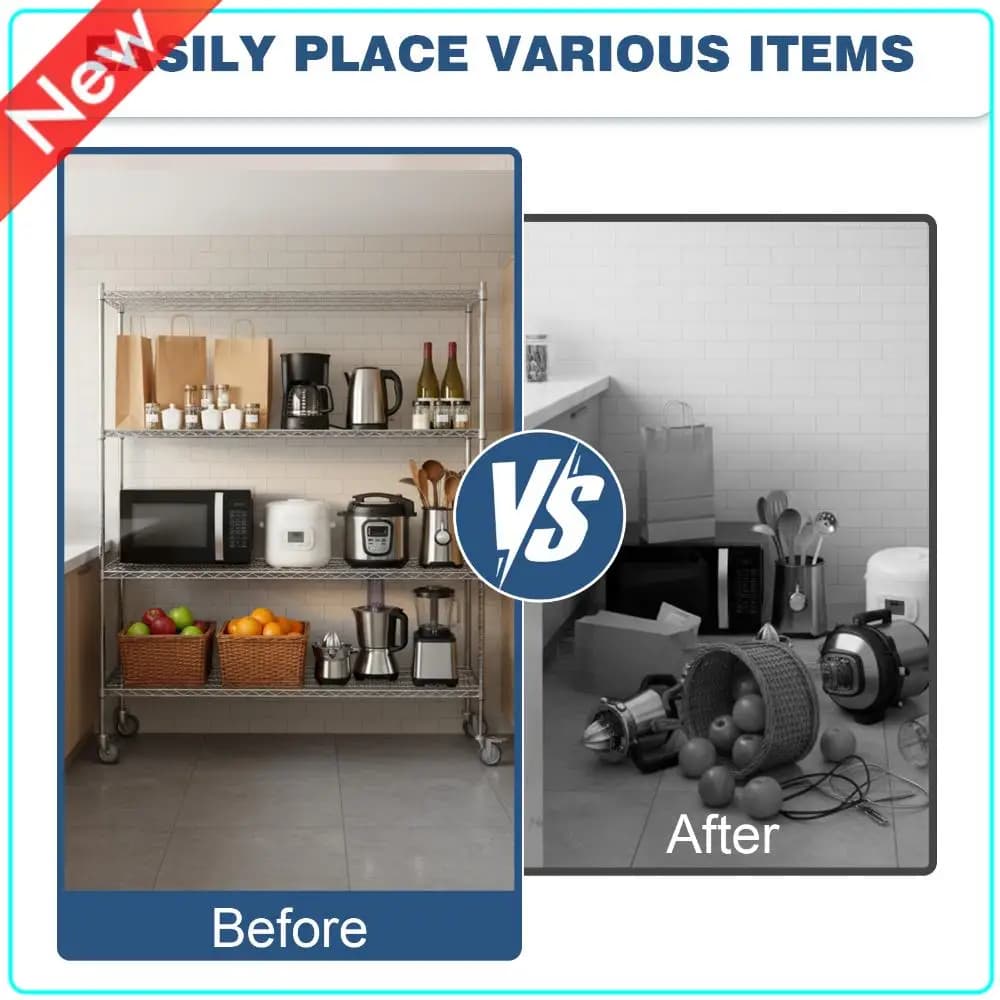 5 Tier Pantry Shelves Each Layer Support 250KG Shelf Organizer with Wheels 70.87x59.76x23.98in for Warehouses Closets Kitchen