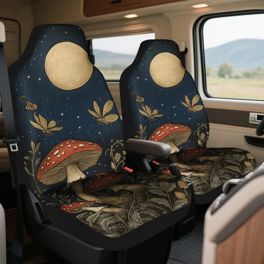 2pcs Moonlit Forest Magic Car Seat Covers, Universal Front Seat Protectors For Cars, Trucks, SUVs, Sedans, Safe And Durable For