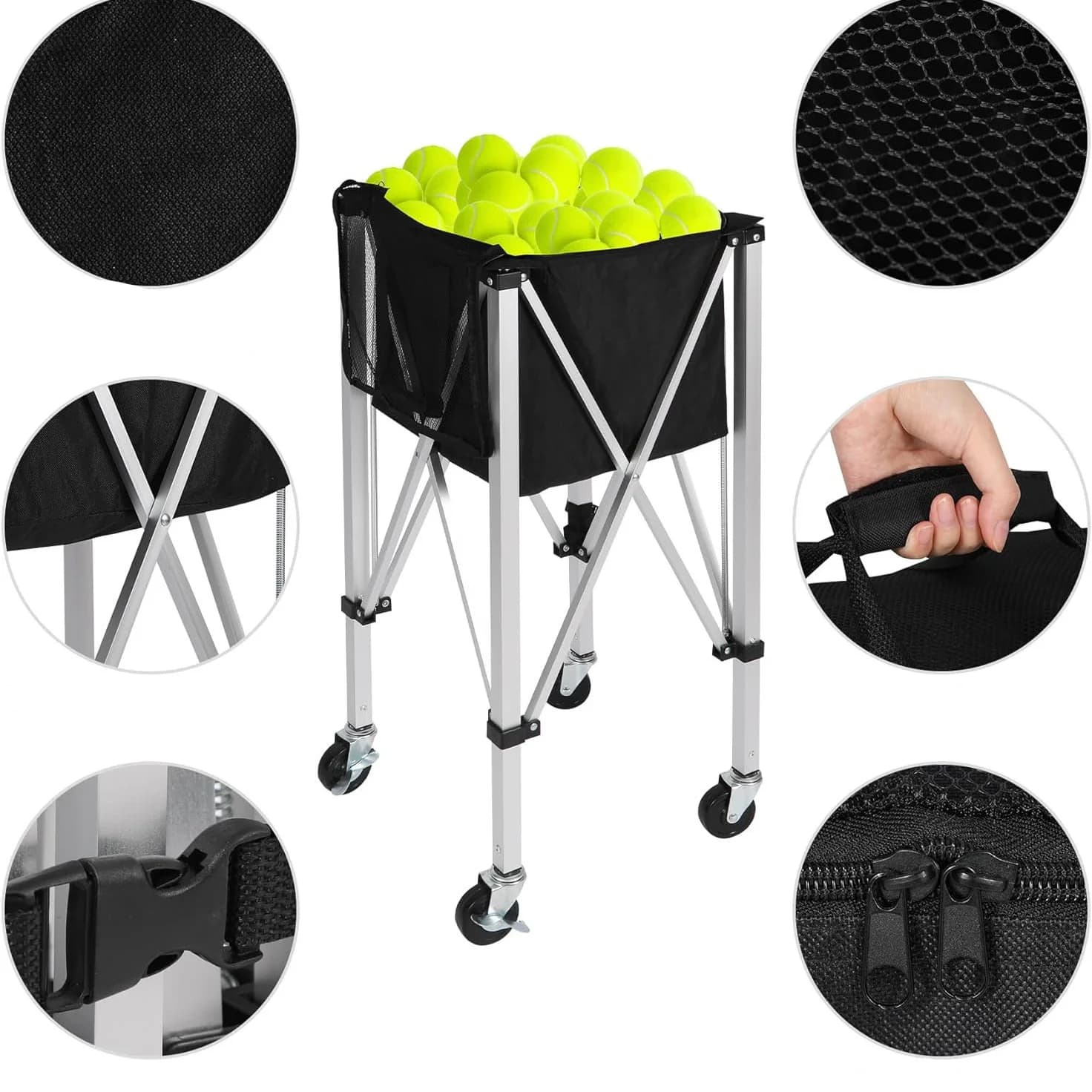 Aluminum Alloy Portable Folding Volleyball Trolley, Football Trolley, Basketball Trolley, Mobile Trolley, Ball Picking Basket, Tennis Trolley
