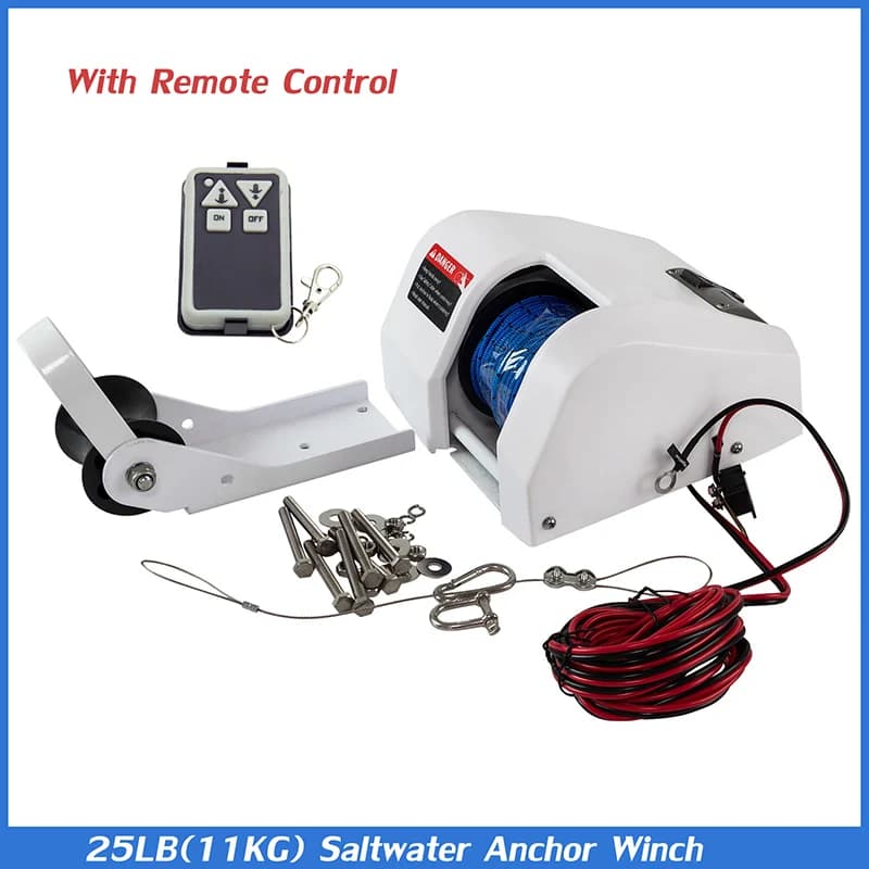 Verricello di ancoraggio per barche elettriche Verricello di ancoraggio per pontone d'acqua salata per piccole barche con kit di controllo remoto wireless 25 libbre