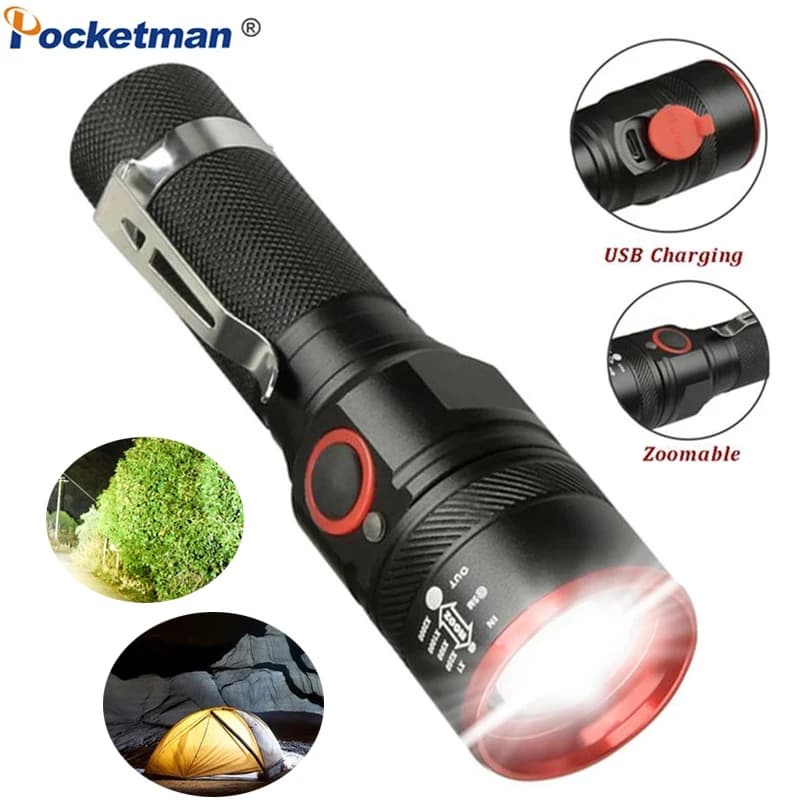 Torcia a LED 18650 Torce ricaricabili Torcia zoomabile Torcia esterna impermeabile Torcia tattica