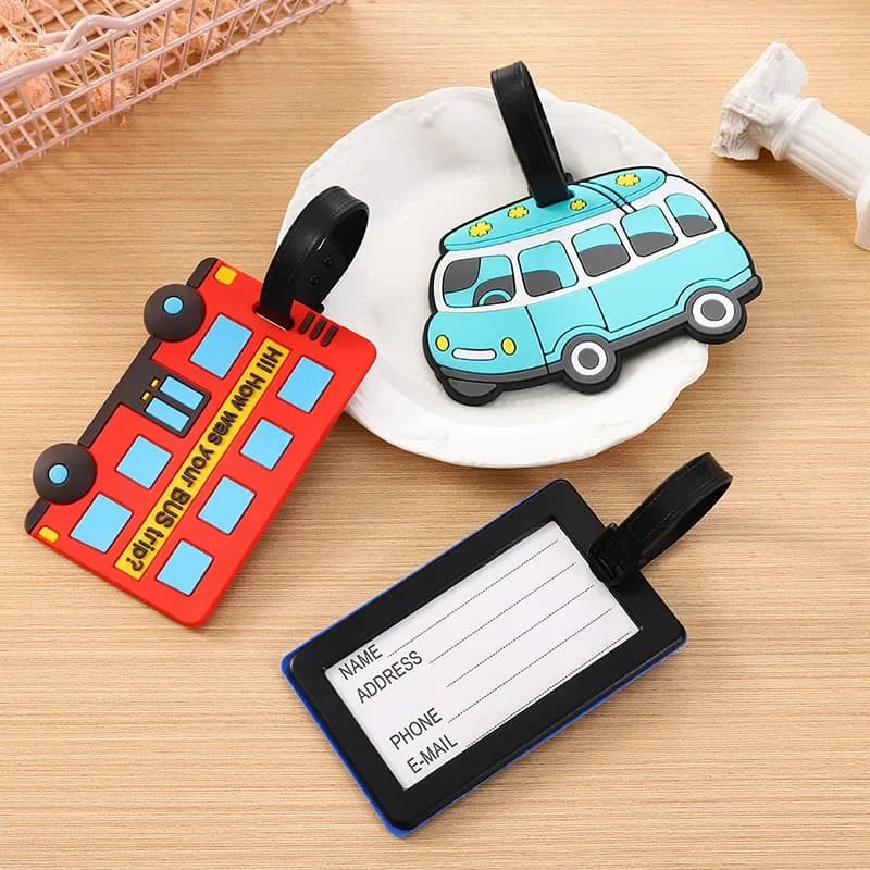 Simpatici cartoni animati per auto Etichette per bagagli in silicone PVC Etichetta per nome per bagagli da viaggio Borsa per valigia Accessori da viaggio per passaggio d'imbarco