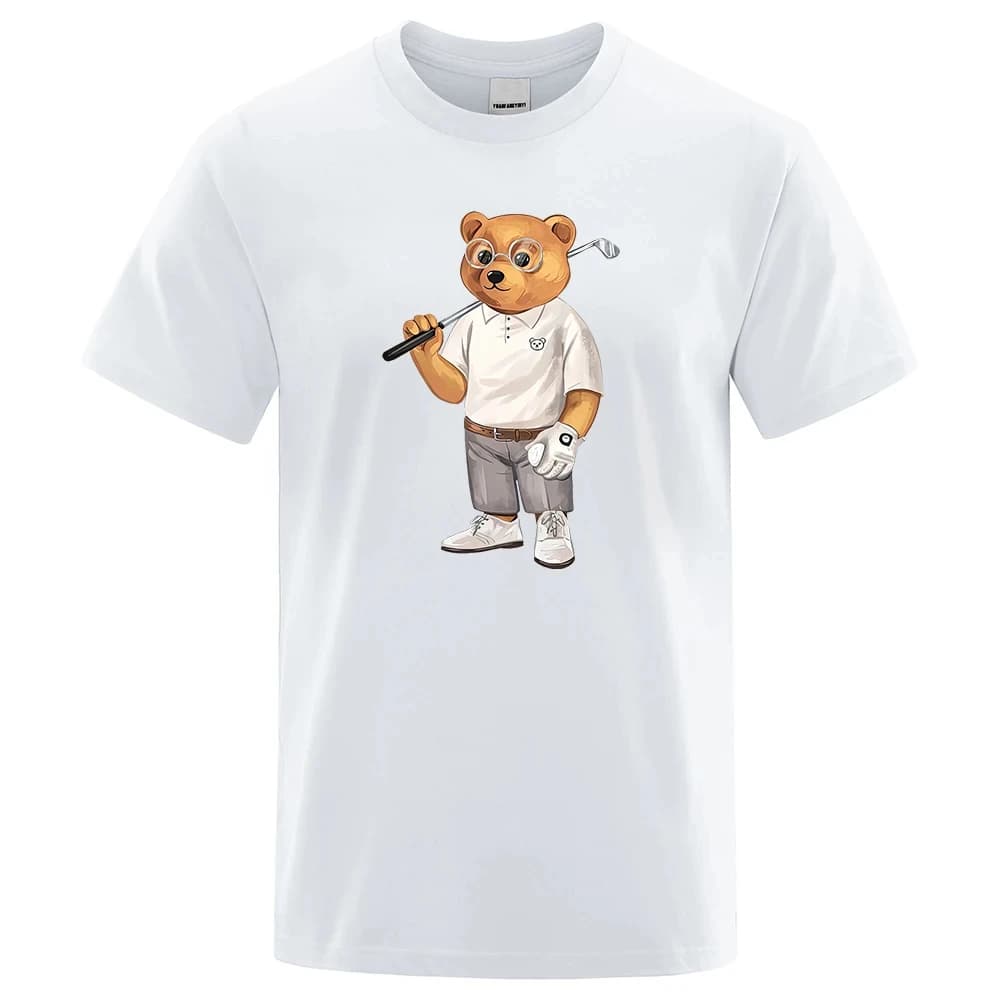 Gentleman Teddy Bear Playing Golf Men T-shirt Summer Cotton Sweat T-shirt traspirante vestiti larghi Hip Hop Street manica corta