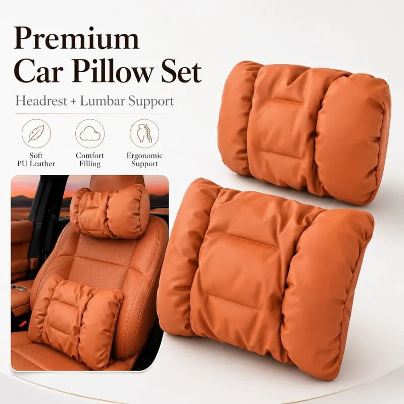 Set di cuscini ergonomici per sedile auto in pelle PU - Poggiatesta e supporto lombare - Imbottitura in morbido cotone a bolle per una guida confortevole