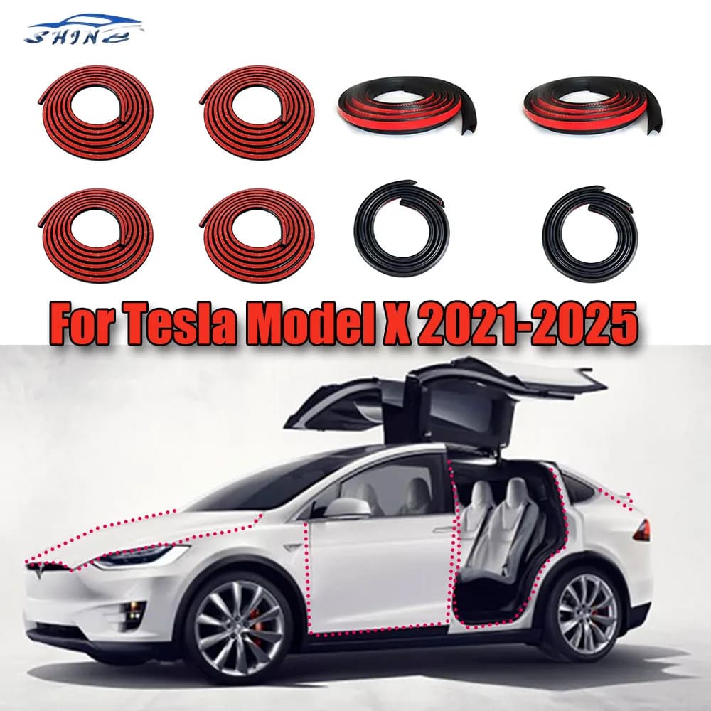 Kit insonorizzato per guarnizione porta per Tesla Model X 2021-2025 Striscia di tenuta in gomma per guarnizione meteorologica Kit rumore del vento Striscia di copertura del bagagliaio anteriore