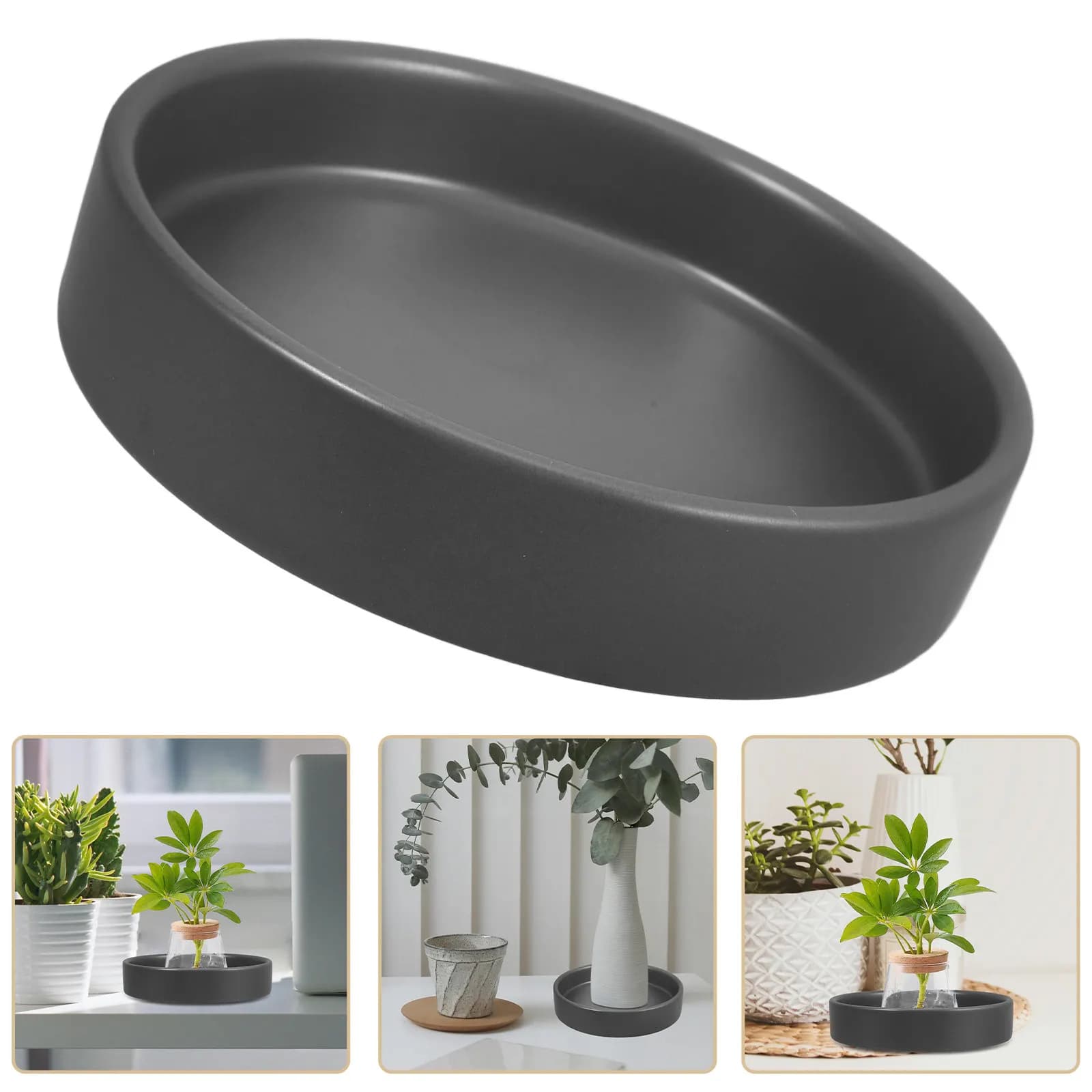 Vassoio Trasparente in Ceramica per Vasi, Base Circolare Antigoccia Robusta, Piatto Raccogli Acqua per Piante