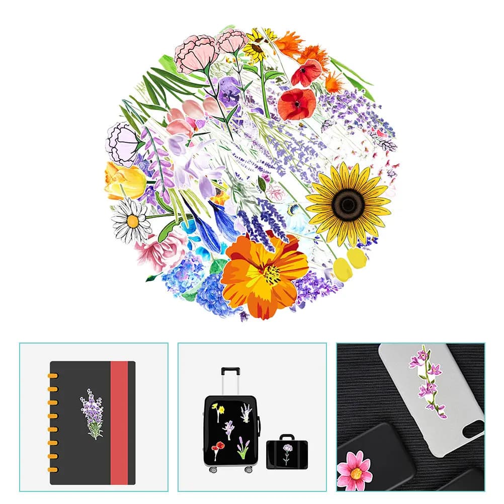 150 adesivi impermeabili a forma di fiore per bottiglie d'acqua, laptop, chitarra, valigie, decorazioni per journaling, adesivi in PVC