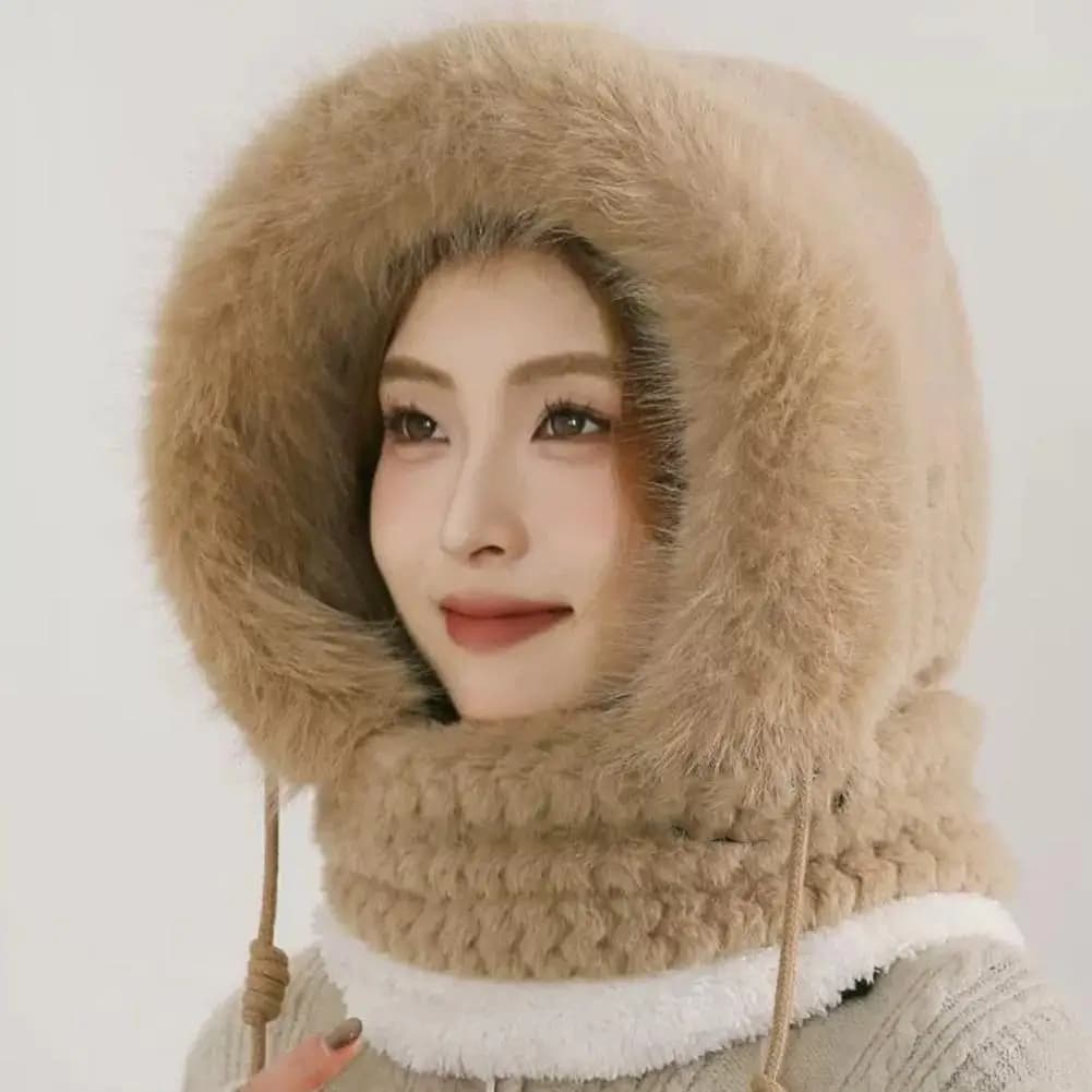 Cappello di peluche per cappuccio spesso caldo invernale con sciarpa Maschera Protezione per le orecchie Berretto termico antivento Ciclismo all'aperto Equitazione