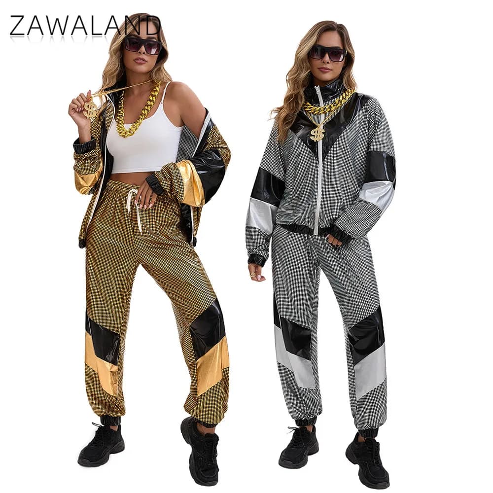 Abbigliamento sportivo da discoteca anni '80 Giacca e pantaloni alla moda di Halloween Costumi per spettacoli teatrali per feste Cosplay Tuta unisex in due pezzi