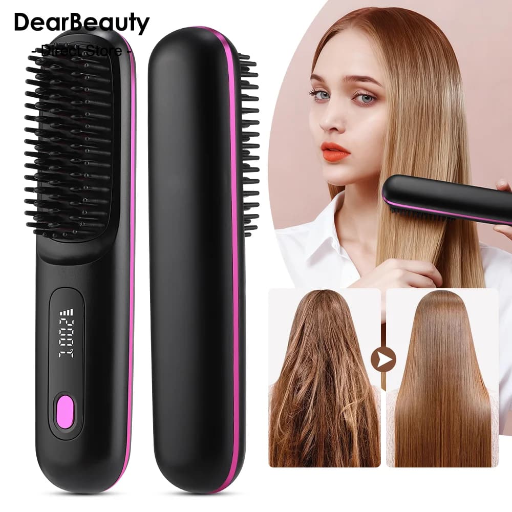 Wireless Hair Plate Brush 3 Electrical negative ions at temperature Hair styling tools with heated comb anti-coating ceramic