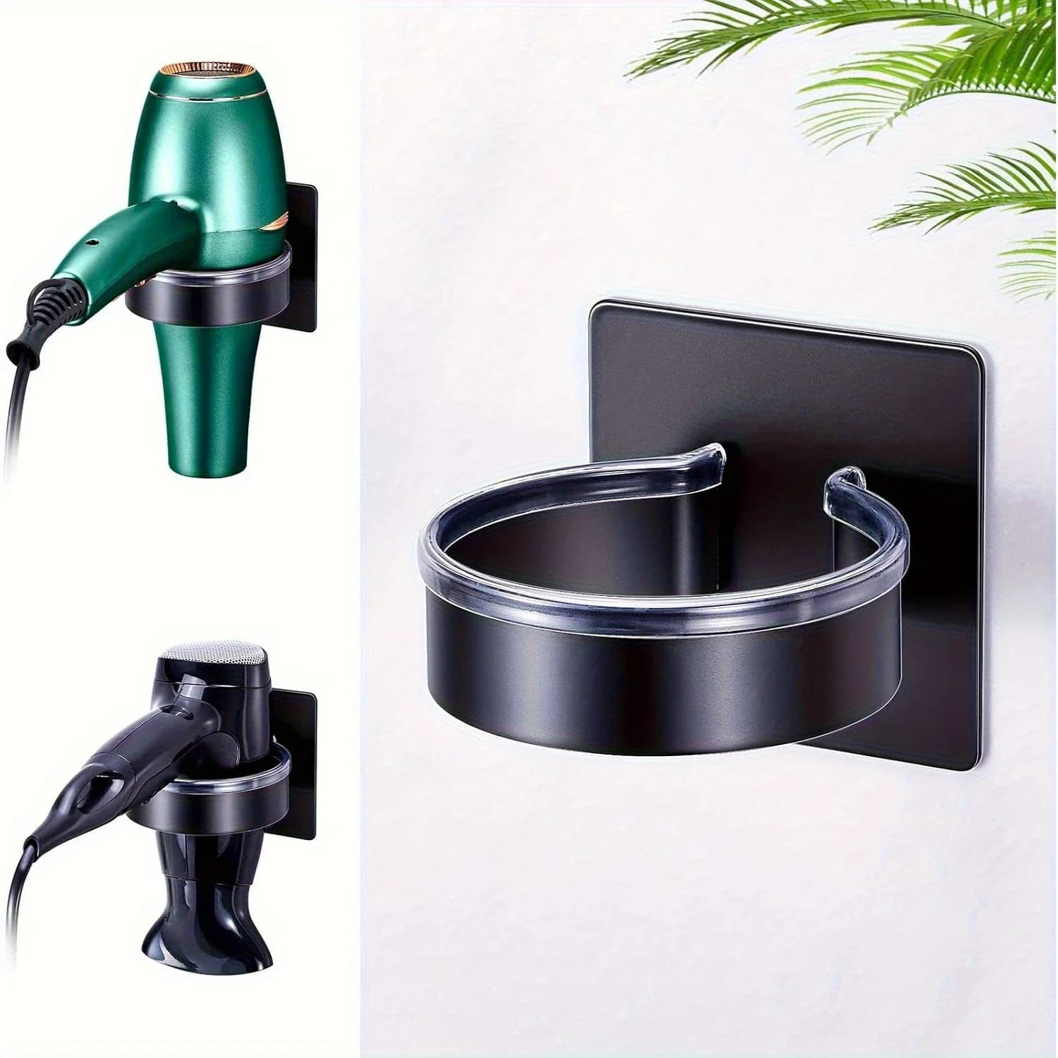 Wall hairdryer door without drill - bathroom organizer with multiple hooks, space saver, Christmas