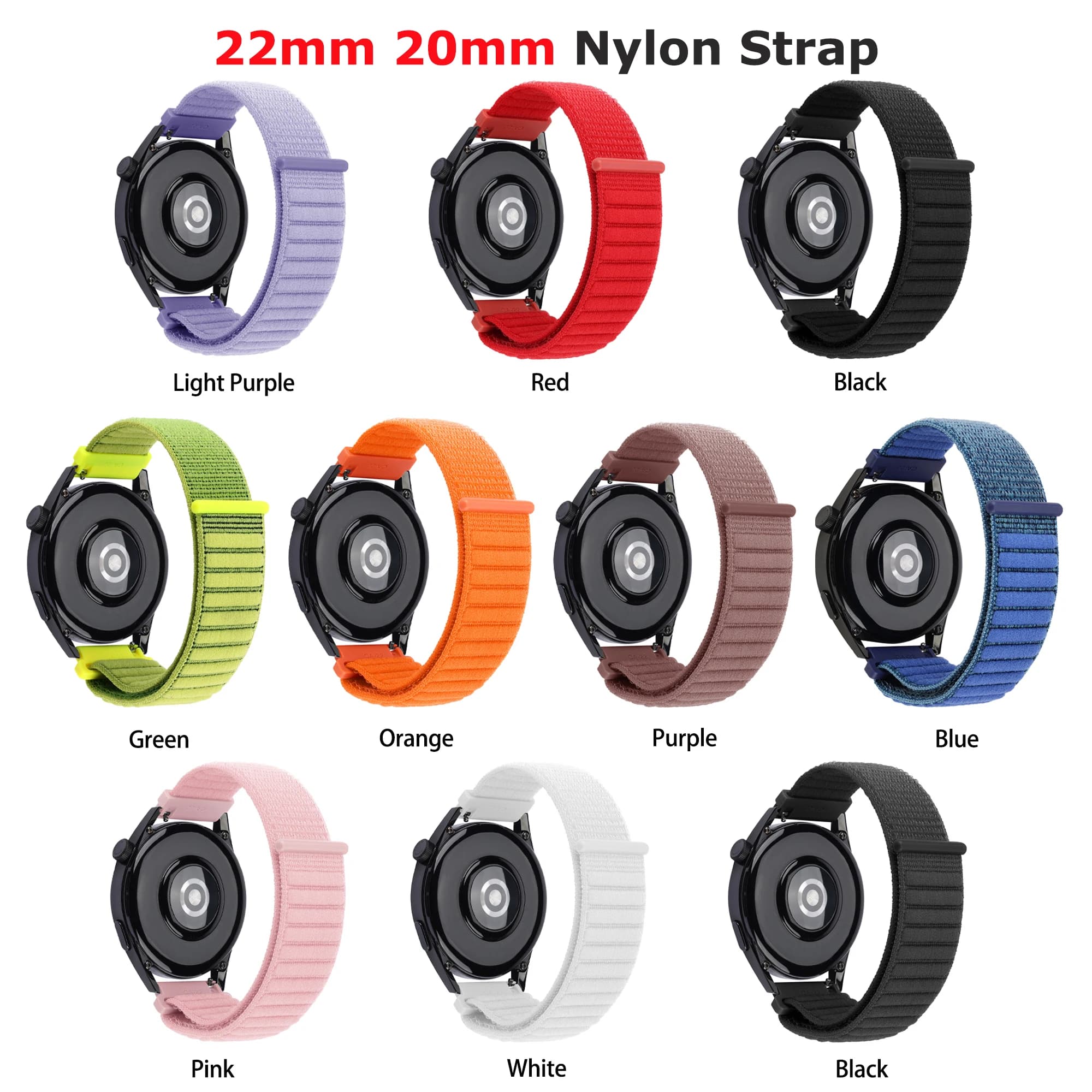 22mm 20mm cinturino in nylon per Amazfit Bip 6 5/GTR 4 3 Pro 2e/GTS 4 2 Mini//BALANCE cinturino in velcro per HUAWEI Watch GT 5 4 braccialetto