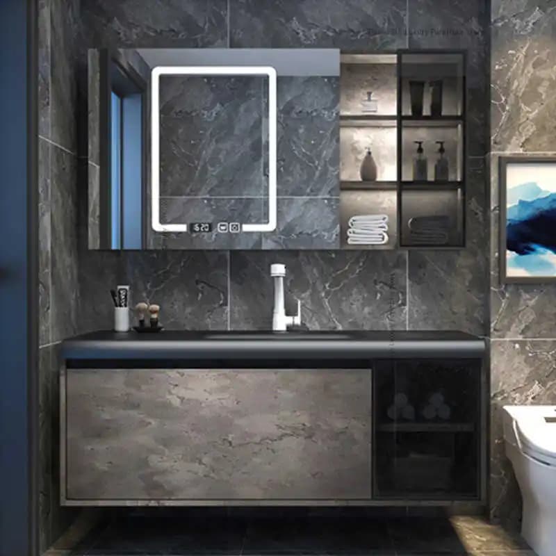 Mobiletto da bagno minimalista italiano combinato moderno in legno massello specchio da bagno intelligente ripiani portaoggetti mobili Arredo Bagno FYBC