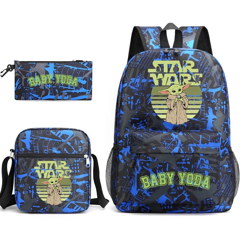 Star Wars Yoda Baby Print Student Backpack Casual Daypack Crossbody Bag Pencil Case 3-Piece Set for Boys School Travel