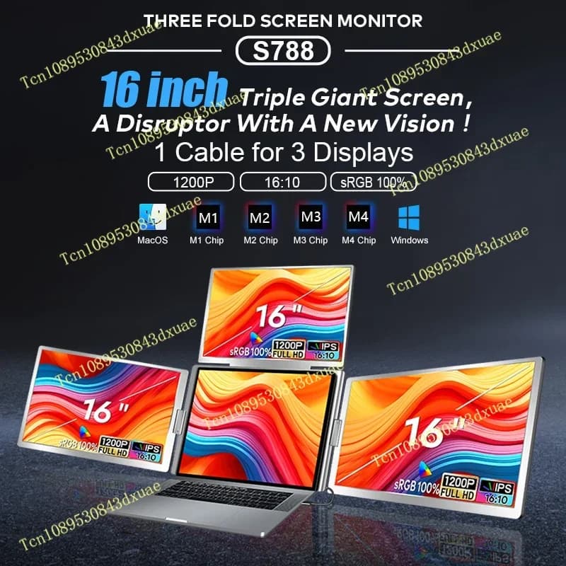 1200P 16 Inch IPS Single Connectivity Laptop Monitor 1 Cable for 3 Displays Portable Triple External Screen for Laptops2025
