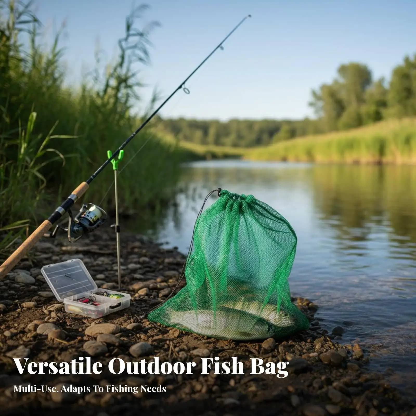 Foldable Mesh Fishing Net Fine Grid Fish Keeper Bag Lightweight Portable Fishing Accessory for Outdoor Angling