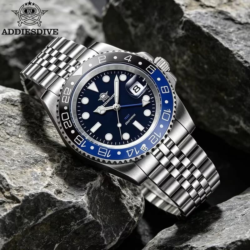 ADDIESDIVE Orologio da uomo 40mm Diver Orologio da polso al quarzo con lunetta in ceramica 200m Impermeabile Luminoso per immersioni Orologio GMT in acciaio inossidabile 316L