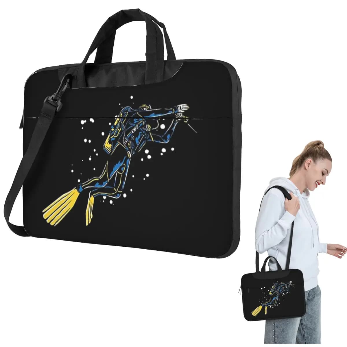 Scuba Diving Dive Diver Sea Snorkeling Sport Borsa per laptop Custodia antiurto Borsa per computer 13 14 Custodia per notebook a tracolla da 15,6 pollici