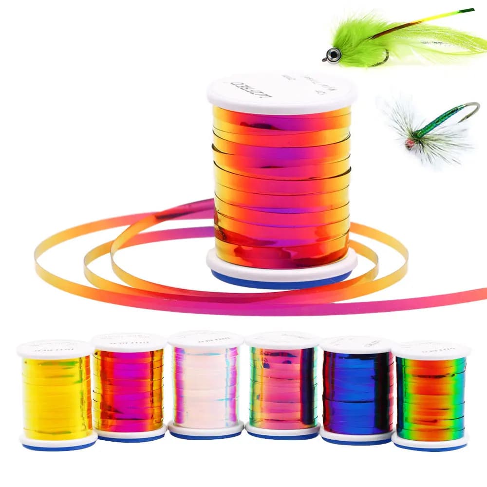 2 Pezzi 6 Pezzi 2mm di Larghezza Bicolore Lamina Piatta in Mylar Materiale per Costruzione Mosche Flashabou Tinsel per Ninfa Streamer Esche da Pesca per Trota in Acqua Salata