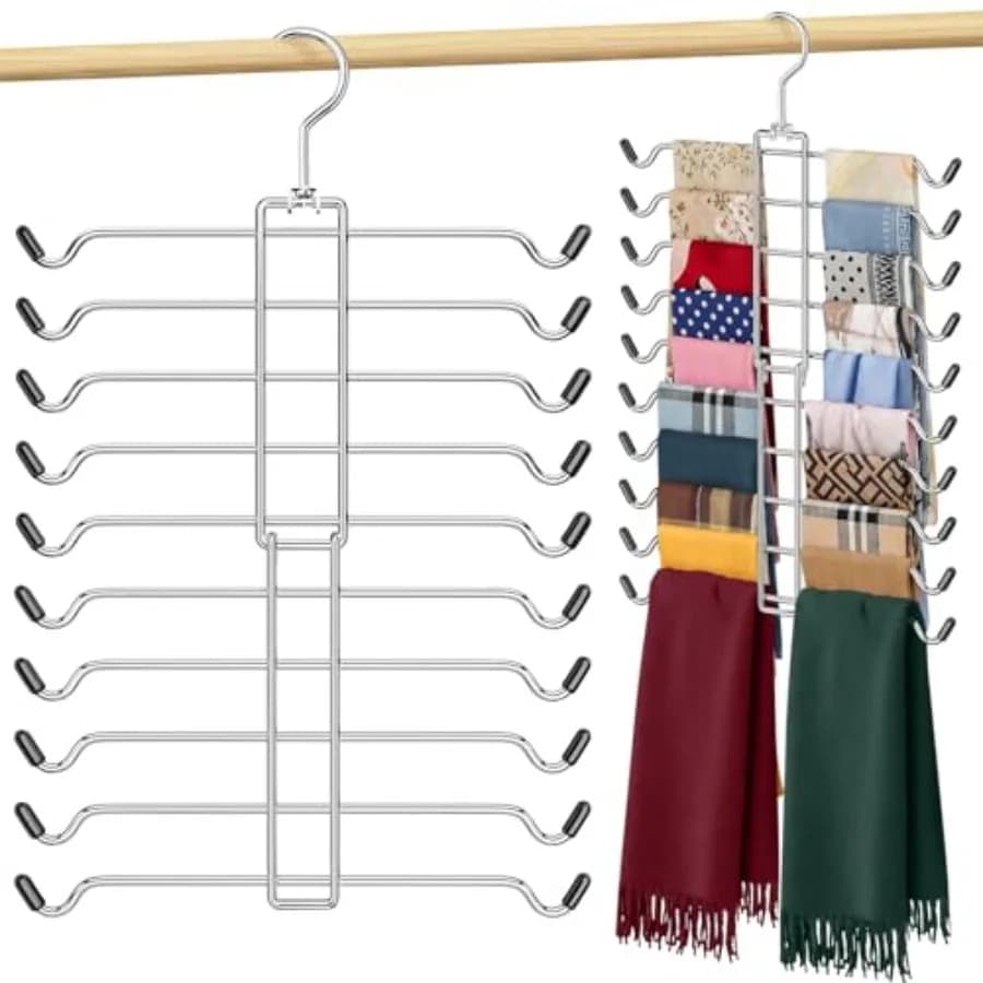 10 Tiers Scarf Organizer for Closet, 360° Swivel Scarf Hanger Hijab Holder Organizer Holds 30 Scarves Ties, Space Saving Hanger