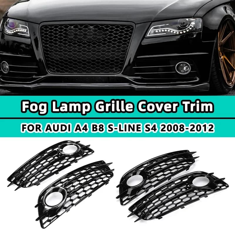 2X Front Bumper Fog Light Lamp Grille Grill Cover Mesh For Audi A4 B8 S-Line S4 2008-2012 HONEYCOMB Grille 8K0807681C 8K0807682C