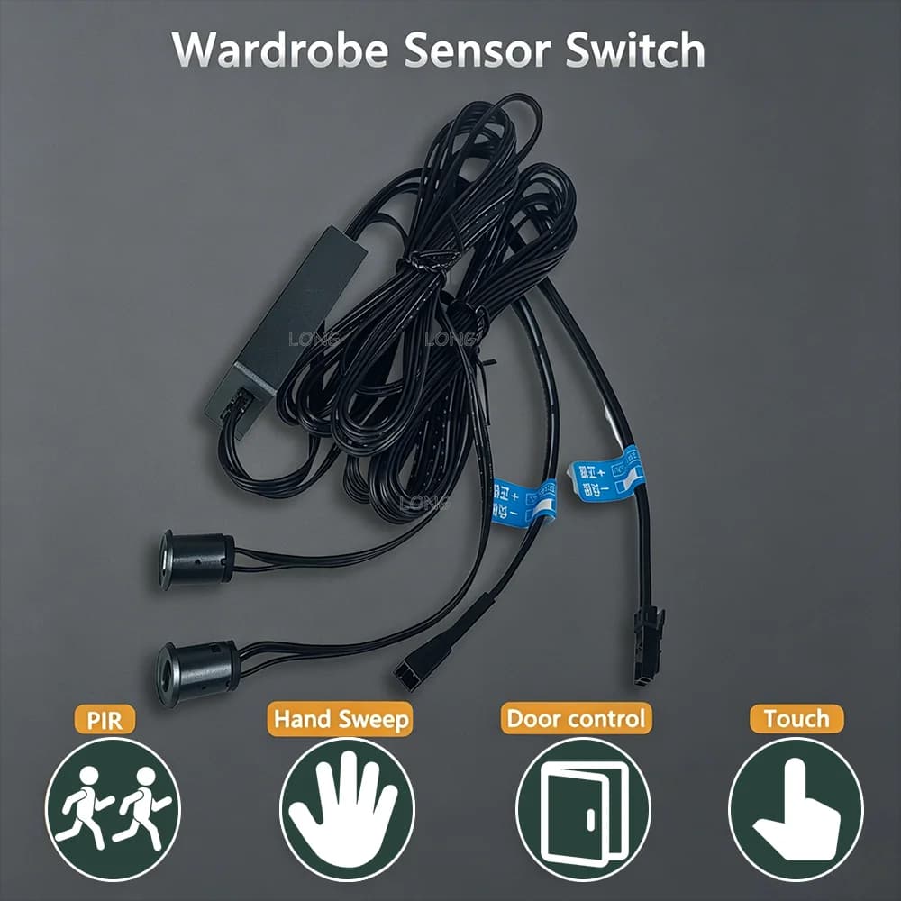 Interruttore Sensore LED DC 12V 24V 60W con Porta Dupont, Sensore di Movimento PIR Touch e Sensore di Movimento a Mano per Porta, Nero, per Luci LED Armadio e Guardaroba