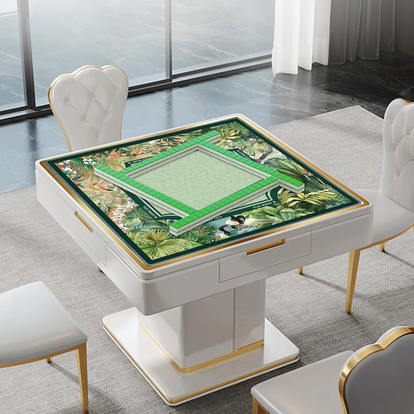 Green Mahjong Mat 31.5x31.5Inch Non-Slip Noise Reduction Tropical Plants Poker Card Board Table Cover For Tile Games Home Dorm
