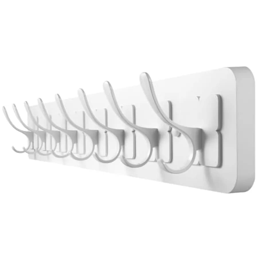 Appendiabiti da parete in legno con 8 doppi ganci per appendere vestiti, cappotti, cappelli, giacche, bianco, 31,5 pollici