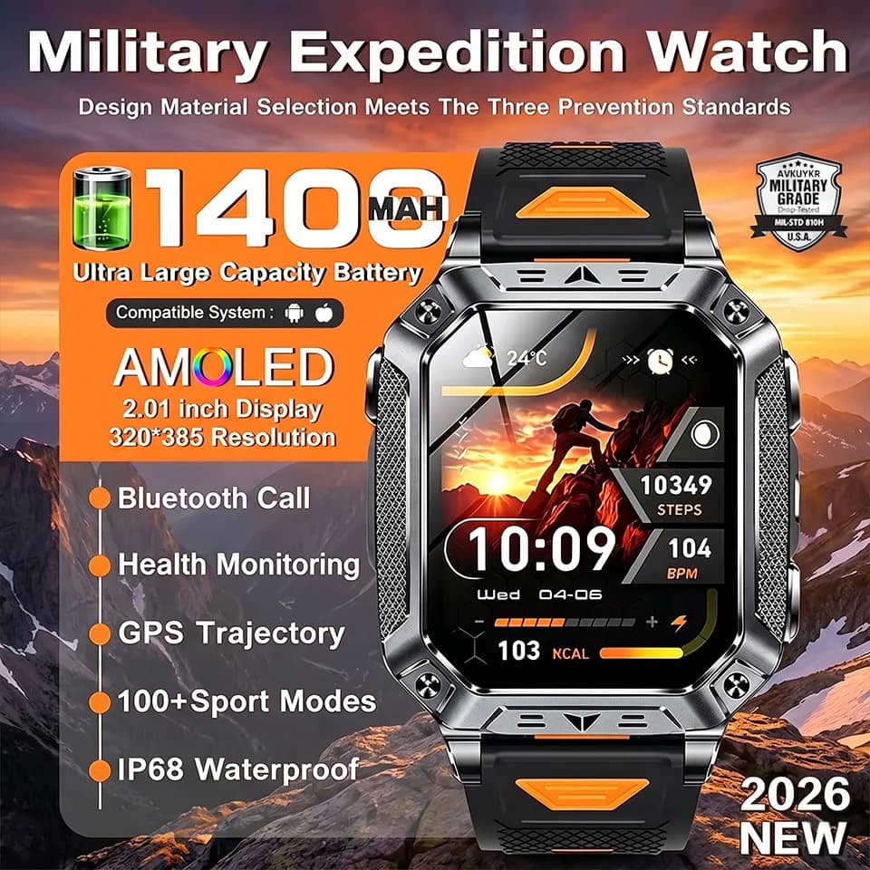 2026 New 1400mAh Ultra big Battery Smart Watch Outdoor GPS 10ATM Waterproof Bluetooth Flashlight Call HD AMOLED Sport Smartwatch