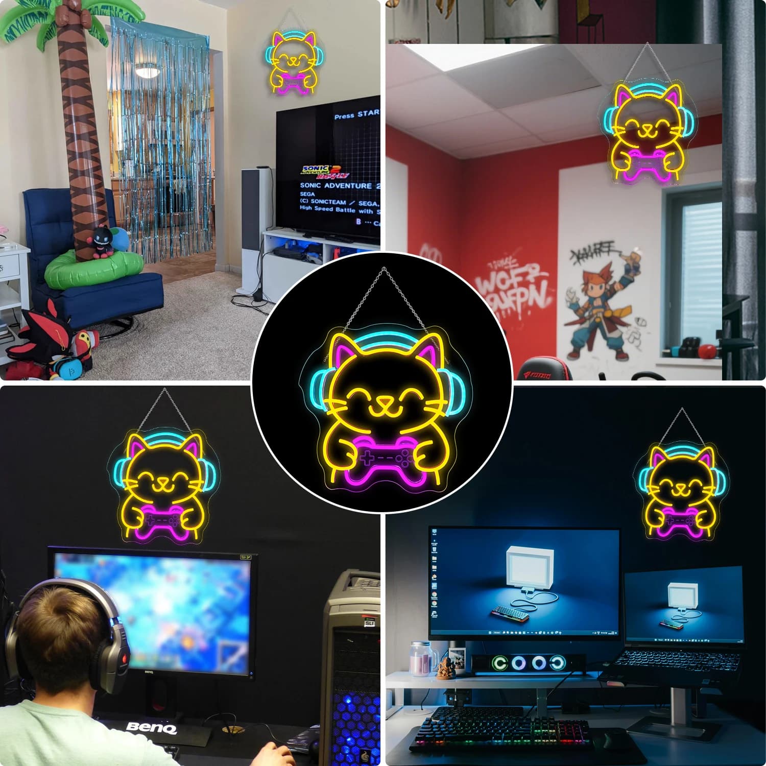Gioco Gatto Insegna al neon Dimmerabile Simpatico animale illuminato Decorazione da parete per sala giochi Arte acrilica Bar Camera da letto Cafe Man Cave