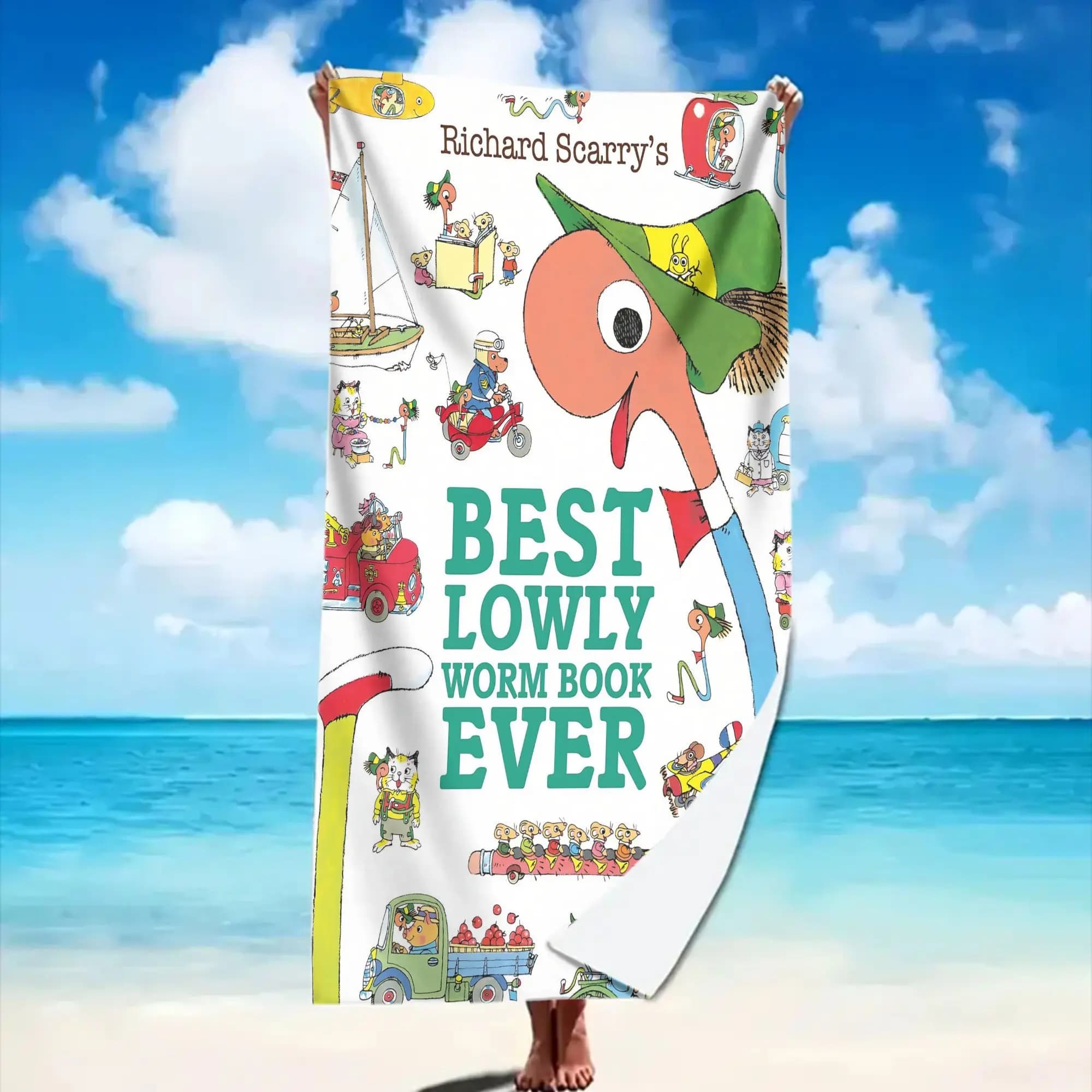 Asciugamano da spiaggia Lowly Worm con simpatico verme - Microfibra morbida, leggera e portatile, adatta per piscina, viaggi, campeggio - Bagno estivo