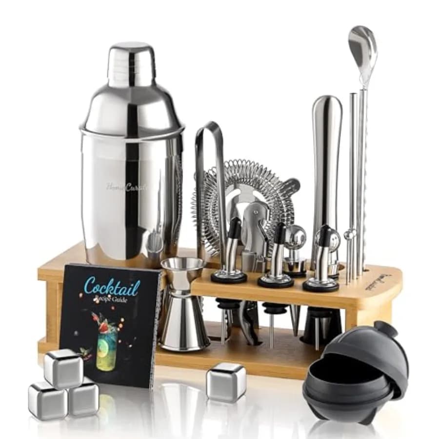 Cocktail Shaker Set24-Piece Bar Bartender Kit with Stand Martini Shaker Jigger Strainer Mixer Spoon Muddler Liquor Pourers Tong