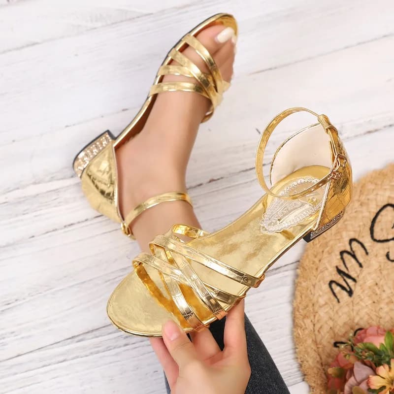 Sandali Sexy con Cinturino Incrociato e Tacco Basso da Donna, Estate 2026, Sandali di Lusso Firmati con Cinturino alla Caviglia, Scarpe Casual Comode da Donna