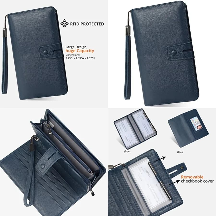 Portafoglio da Polso in Pelle RFID Grande per Donna, Organizer con Tasca con Cerniera per Telefono e Libretto degli Assegni